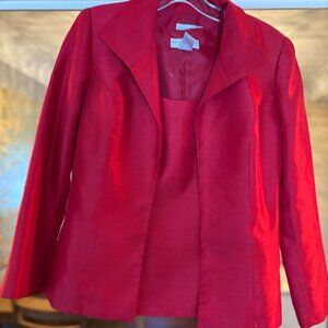 NWOT Vintage Jackie Jon New York Red Faux Raw Silk Blazer Set. Size 6